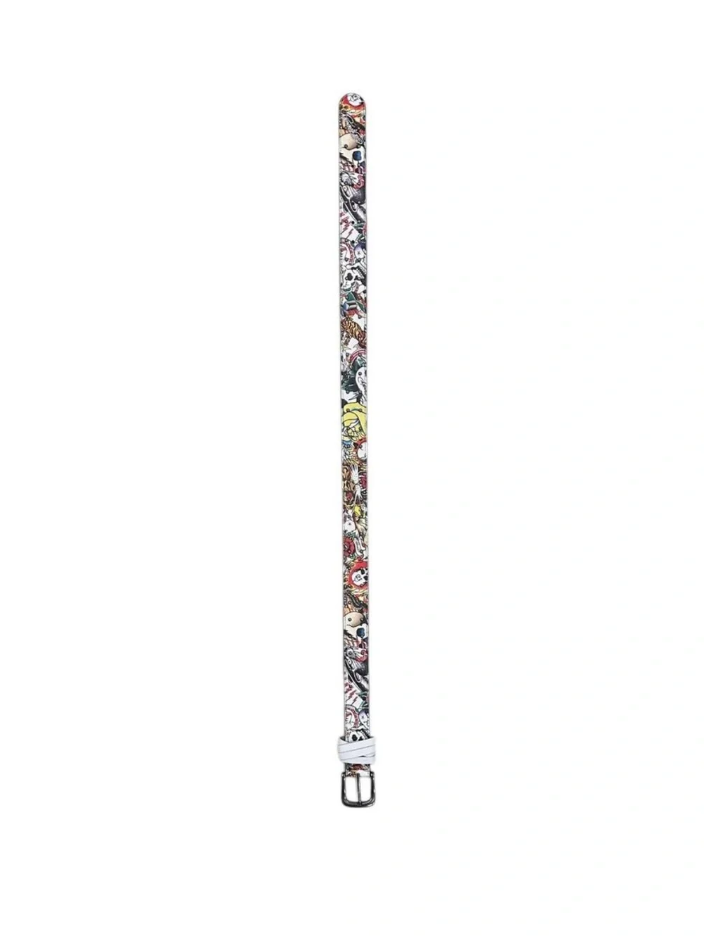 Ed Hardy White Multicolor Tattoo-Print Belt 42 “